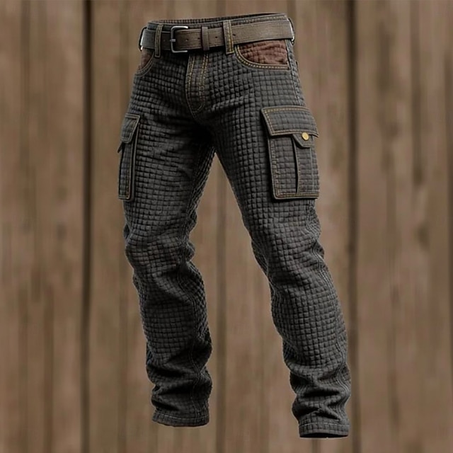 Homme Gauffré Pantalons Cargo Pantalons Pantalon décontracté Patchwork Avec Poches Taille Élastique Uni Confort Doux Longueur complète Extérieur Occasionnel Quotidien Vacances Mode Noir Vert Non