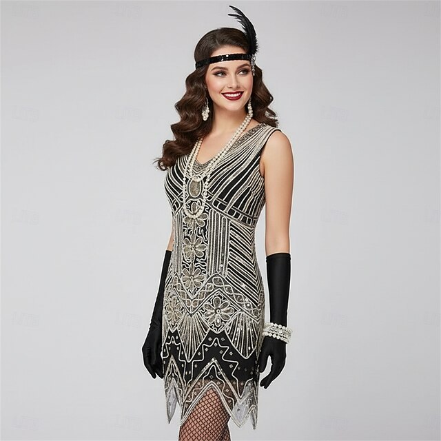 xxxiticat Robe vintage des années 1920 pour femme - Robe à franges Gatsby à paillettes - Ourlet à pompons - Robe de cocktail, de bal de fin d'année, de soirée, de costume