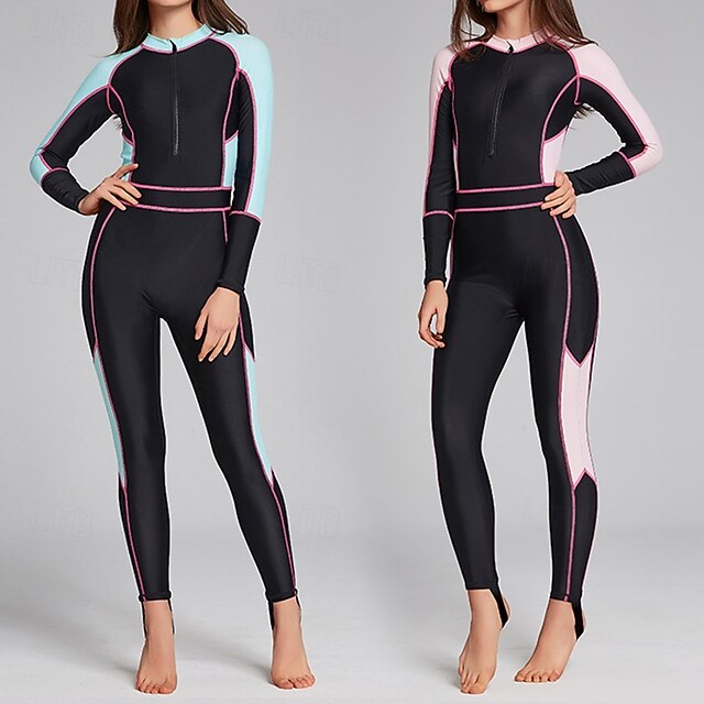 Women's Full Body Rash Guard One Piece Surfing Suit Color-blocking with ...