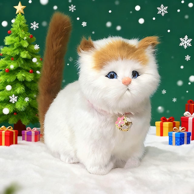  Ideal Christmas Gifts for Grandkids Girls Boys, Lovely Simulation Animal Doll Plush Cat Toy with Sound Kids Toy Decorations Stuffed Toys