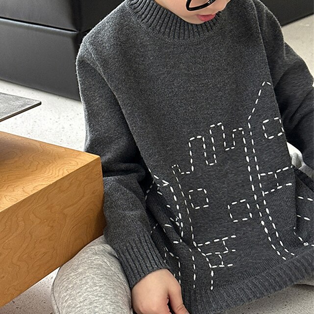  Barn Pojkar Pullover tröja Tecknat Långärmad Håller värmen Utomhus Mode Grå Höst Kläder 4 år +