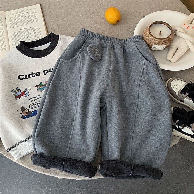  Lapset Poikien Housut Veryttelyhousut Fleece-housut Housut Tasku Yhtenäinen väri Pidä Lämmin Comfort Housut ulko- Urheilu Muoti Perus Musta Vaaleanharmaa