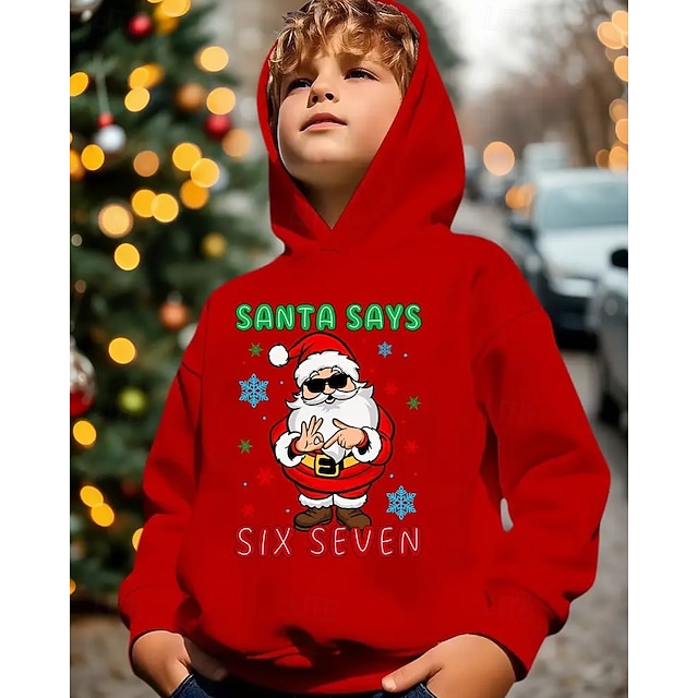  Jul Unisex Pojkar 3D Grafisk jultomten Rolig slang 67 Huvtröja Pullover Långärmad 3D-tryck Vår Höst Vinter Sport Mode Streetwear Barn 4-12 år Huva Utomhus Ledigt Dagligen Normal