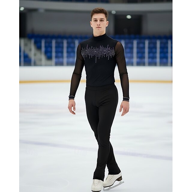 Figure Skating Top Men's Boys' Ice Skating Tops Black Patchwork Spandex ...