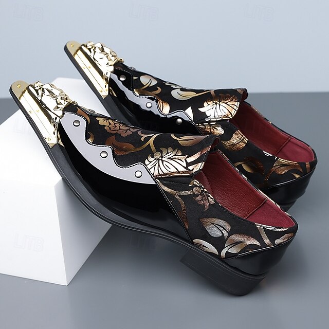Curated visual reference: Black Dress Shoes For Sophisticated Formal Occasions Reference: Men S Luxury Black Floral Patterned Loafers