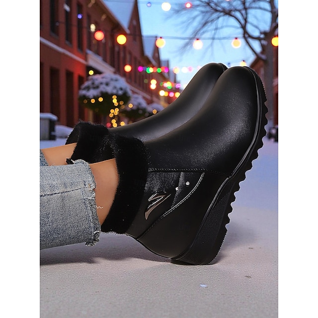 Bottines basses Femme imitation fourrure Noir