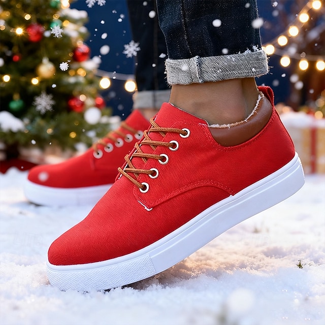  נעלי ספורט אדומות לגברים לחג המולד עם הדפס סנטה קלאוס - נעליים נעימות ואופנתיות לקניות חג המולד וחגיגות חג