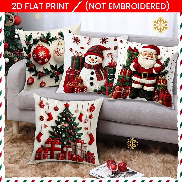  Housse de coussin bonhomme de neige de Noël, imprimée en 2D, douce et moelleuse, pour canapé, salon et décoration de Noël.
