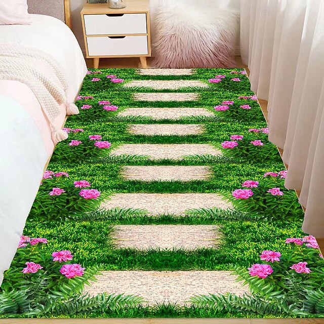 Area Rug 2d Area Mat 2D Flat Print Non Slip Quick Dry Rug with 3D Visual Floral ...