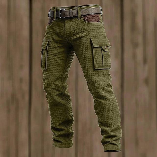 Homme Gauffré Pantalons Cargo Pantalons Pantalon décontracté Patchwork Avec Poches Taille Élastique Uni Confort Doux Longueur complète Extérieur Occasionnel Quotidien Vacances Mode Noir Vert Non