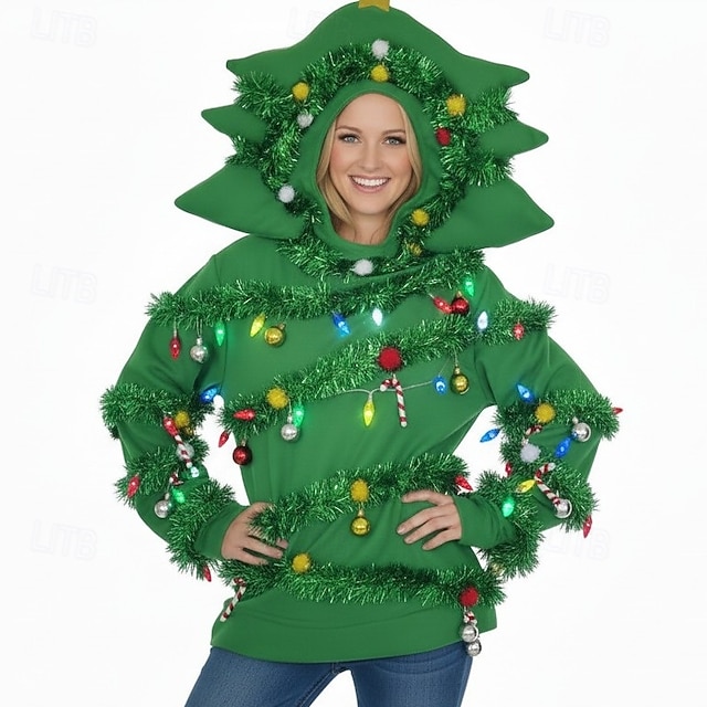  светящиеся рождественские елки, толстовка, карнавальный костюм для мужчин и женщин, рождественский костюм для взрослых, рождественский новогодний комбинезон для выступлений и вечеринок