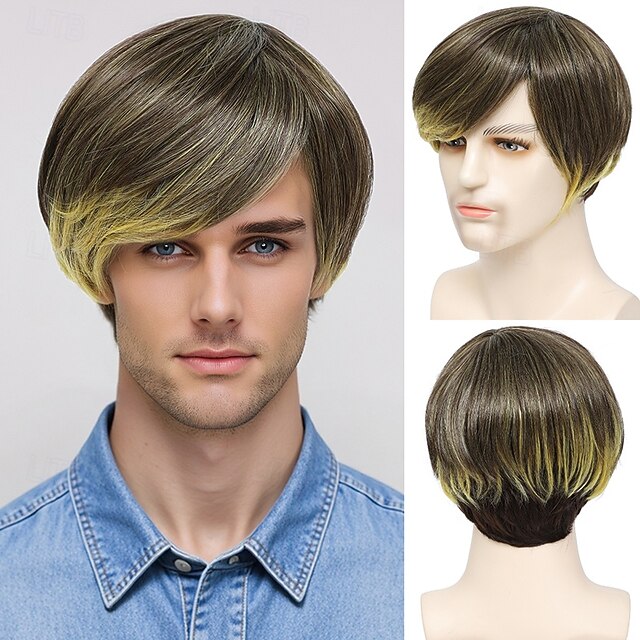 Perruque courte bouclée Anime Cosplay Boy Texture Cheveux Synthétiques pour Enfants Brun Foncé