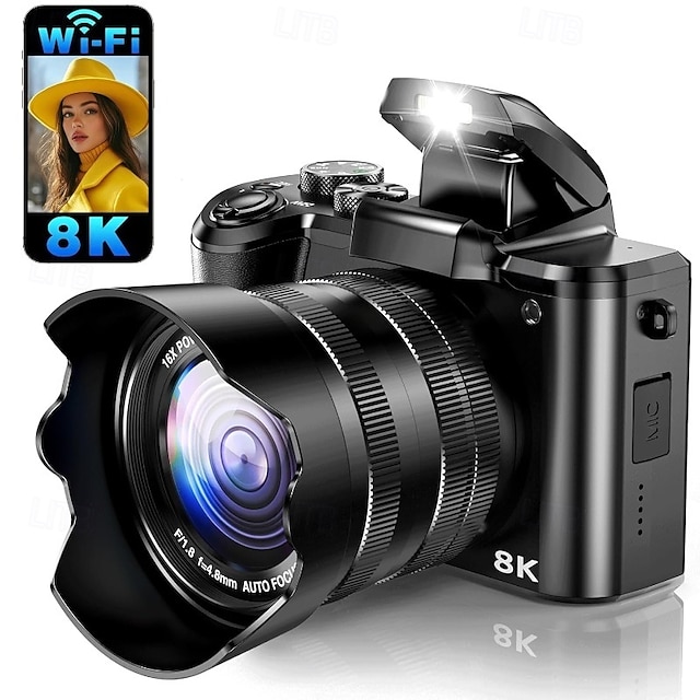  8K Digital Camera 88MP WiFi Cameras for Photography with 3.2 Touchscreen 16X Zoom Autofocus Vlogging Camera for YouTube Video Anti-Shake Dual Camera