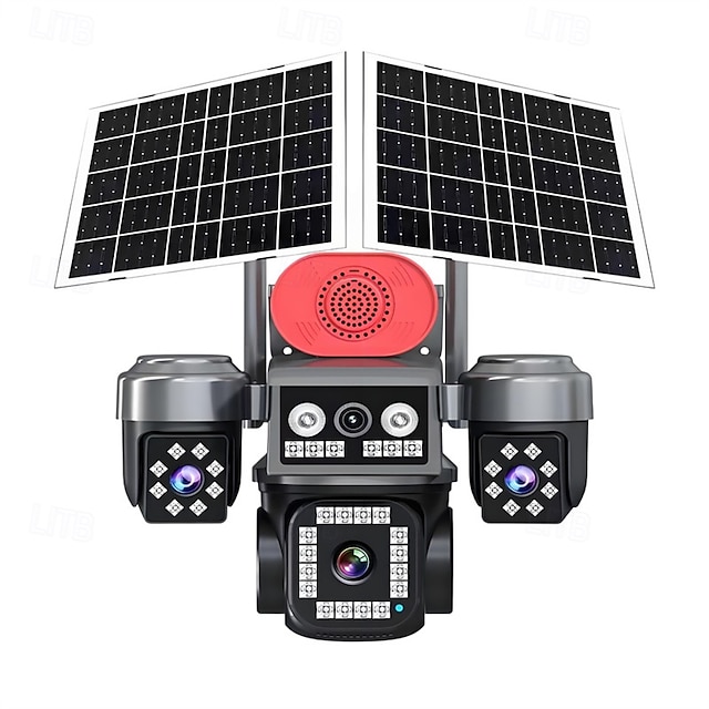  8MP 3 Lens  Solar Powered Security Camera  Dual Solar Panel  Outdoor Waterproof CCTV  Night Vision Motion Detection & Two-Way Audio