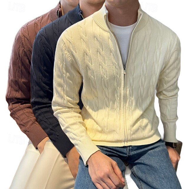 Cable Knit Zip-Up Hoodie for Men