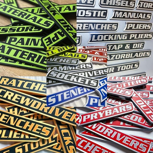 12 Pack of Magnetic Toolbox Labels, 3D-Printed Tool Box Labels, General ...