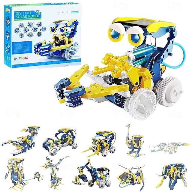  11 في 1 لعبة روبوت تعمل بالطاقة الشمسية تكنولوجيا العلوم والتعليم إنتاج اختراع صغير يدوي الصنع مجموعة تجربة علمية مناسبة للألعاب التعليمية الجذعية للأولاد الذين تتراوح أعمارهم بين 6-12 عامًا نماذج