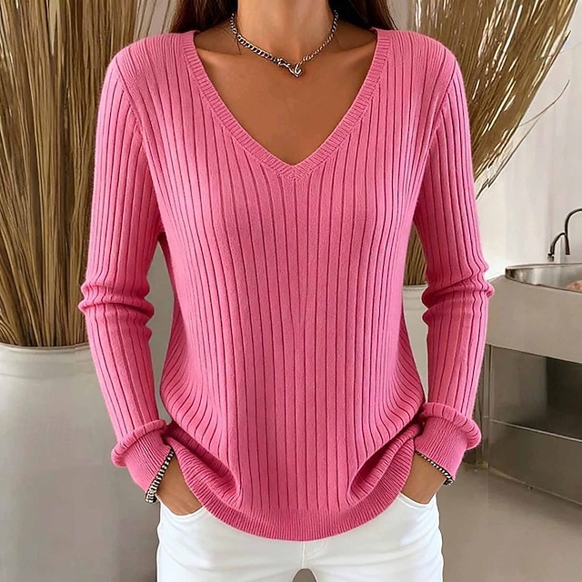  Dámské Svetr Rolák Módní Šik ven Na běžné nošení Pevná barva Do V Pletený Dlouhý rukáv Běžné topy Plést Denní Dovolená Jdeme ven Černá Bílá Podzim Zima