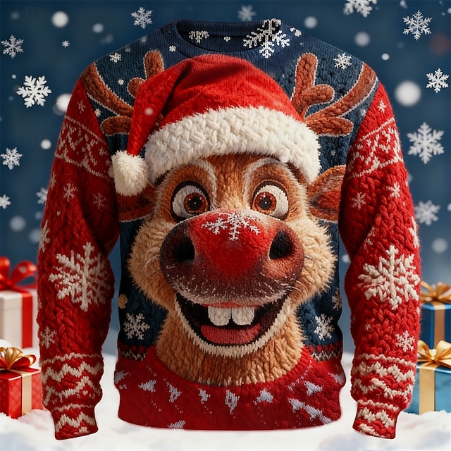  סוודר חג המולד המכוער בגדי ריקוד גברים כל אחד דפוס סוודר סוודר סריגים צווארון צווארון יום יומי חופשה יומי Keep Warm שרוול ארוך אביב סתיו חורף שחור אודם פול