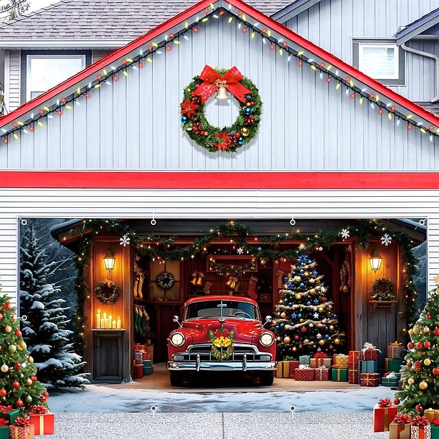Christmas Garage Door Cover With LED String Lights, 3D Reindeer Print ...