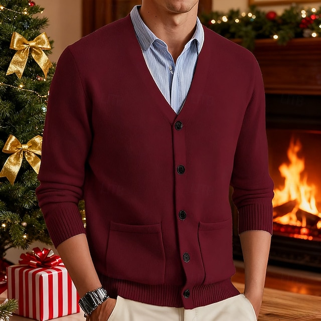  Per uomo Maglioni di Natale Maglione per le feste Cardigan Maglione Corto Maglione a maglia A Coste Maglia Top Regolari Tasca Semplice Scollo a V Moda Classico Vacanza Abbigliamento quotidiano