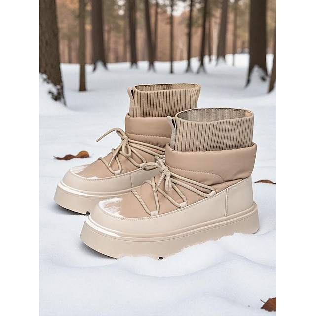  stivali invernali da donna in maglia di mandorle con lacci e rifiniture in pelliccia sintetica: caldi stivali da neve impermeabili per avventure invernali e passeggiate all'aperto