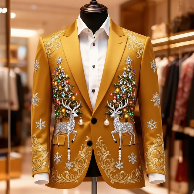 Christmas Men's Elk Christmas Tree Blazer Jacket Coat Comfortable ...