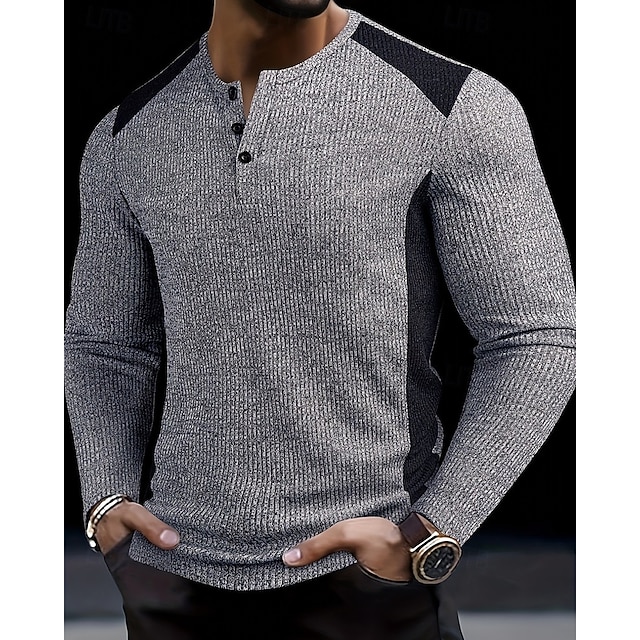 Chemise Henley en tissu côtelé à manches longues pour hommes, Denver
