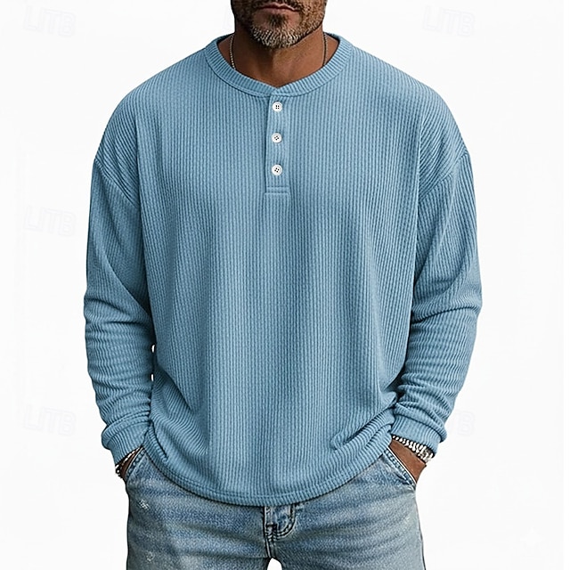  Per uomo Maglietta Camicia di Velluto a Coste Camicia a Maniche Lunghe Manica Lunga Henley Primavera Autunno Inverno Semplice Striscia di Fossa Moda Designer Essenziale Puro Vacanza Streetwear Casuale