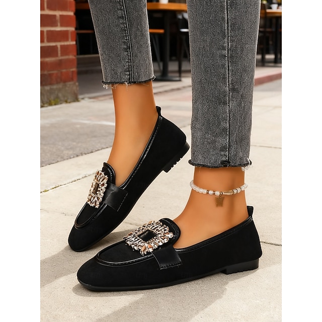  leopardmönstrade loafers med kristallspänne för kvinnor – snygga och bekväma lågskor med brunt läderdetaljer, vardagskläder för vardagsaktiviteter och helgutflykter