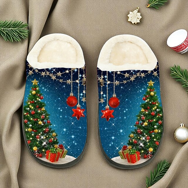  Herre juleslæde-tøfler - vintermotiv med julemanden og rensdyr, hyggelige fleeceforede tøfler til feriekomfort, afslapning og festlige lejligheder