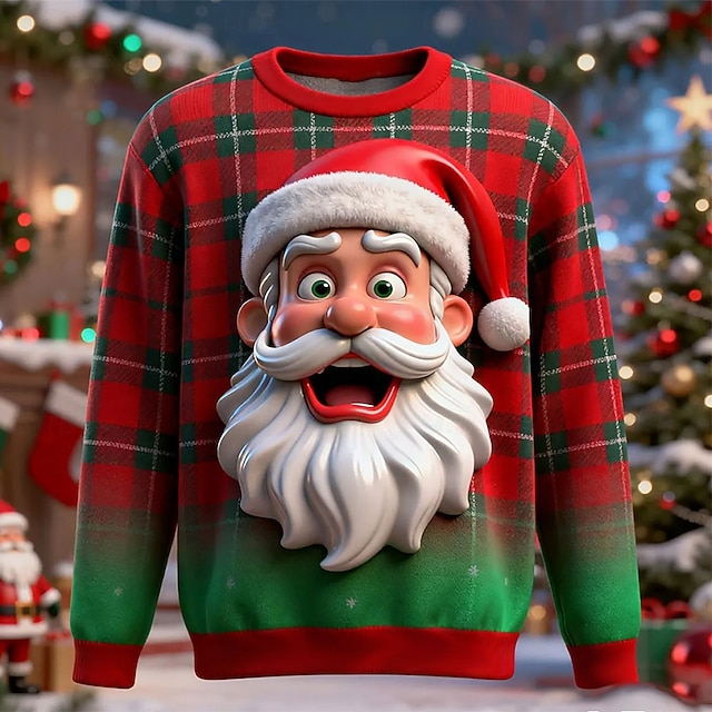  Новогодняя тематика Муж. Дед Мороз Толстовка Круто Для вечеринки 3D Вырез под горло Отпуск Для вечеринок Подарок Красный Crewneck 3D Все сезоны Дизайнер S M L XL XXL XXXL