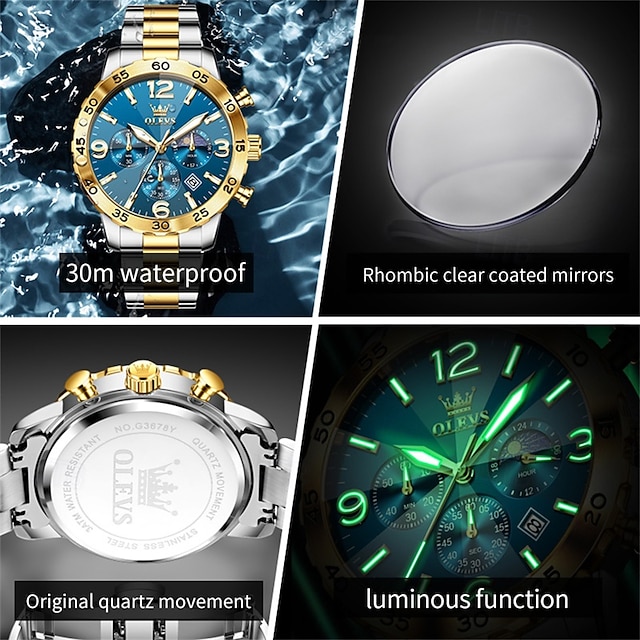  The New Olevs Men'S Business Watch Features A Luminous Moon Phase Calendar Small Three-Hand Multi-Functional Digital Large Dial Quartz Watch Which Is A Fashionable Casual Waterproof And Sporty Me