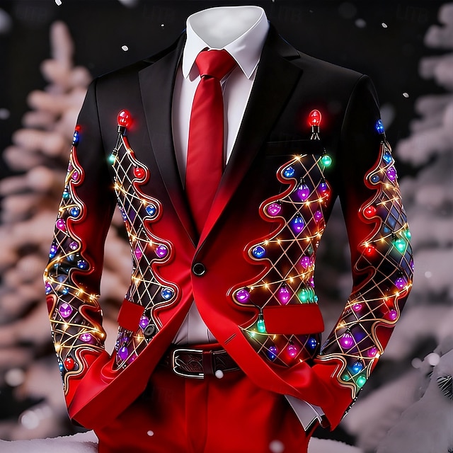  عيد الميلاد المجيد رجالي شجرة الكريسماس جاكيت بليزر معطف مريح متنفس فني كاجوال ملابس الحفلات والسهرات مناسب للبس اليومي مهرجان طباعة ثلاثية الأبعاد Buttons خريف & شتاء حز كم طويل أحمر 1 أحمر أزرق