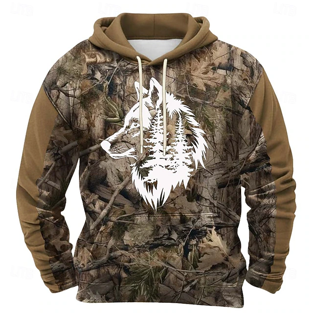 Men's Wolf Hoodie Sweatshirt Fashion Classic Crew Neck Outdoor Hunting ...