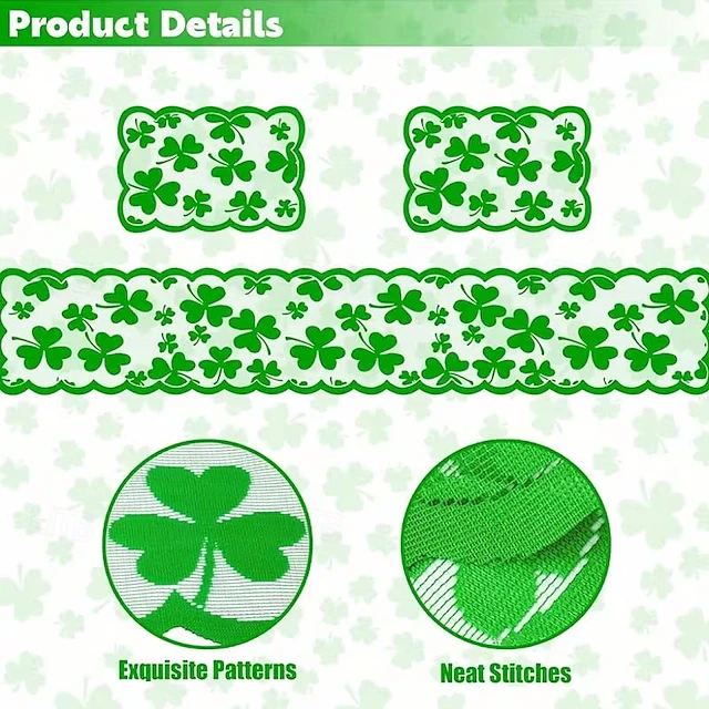 5PCS St. Patrick's Day Table Placemats & Table Runner Set, Green ...