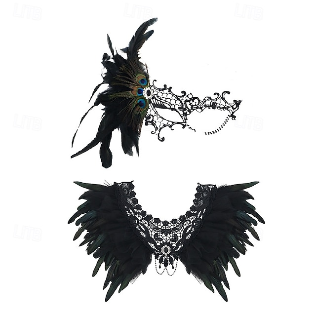 Cape Gothique à Plumes Noires Pour Femmes - Épaules Élégantes Et Mystérieuses Pour Halloween, Carnaval Et Soirées à Thème