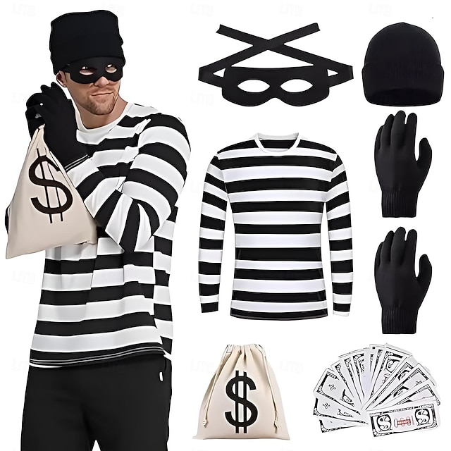 Fancy Costume Thief Bank Robber Cosplay Costume Striped Adults Men S 
