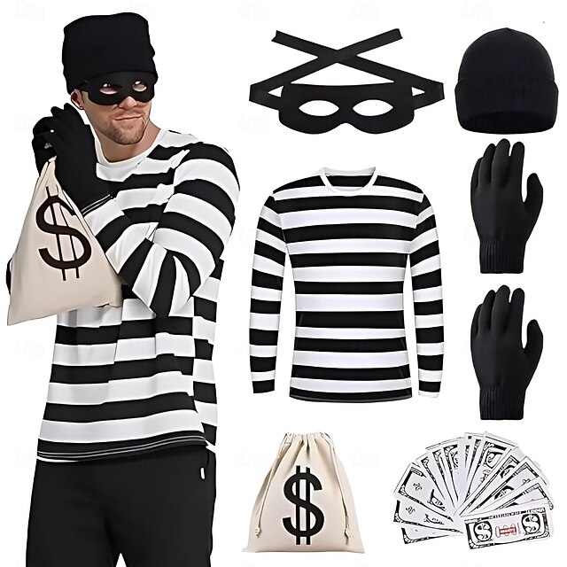 Fancy Costume Thief Bank Robber Cosplay Costume Striped Adults' Men's ...