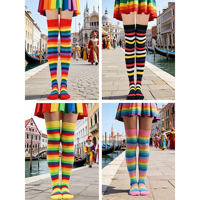 Stay Up OVER THE KNEE SOCKS Stockings Hosiery Party Costume Stockings - Plain Black