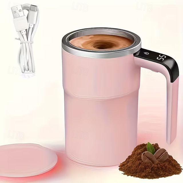  Elektrisk kaffemugg med LED-temperaturdisplay - manövrering med ett tryck, rostfritt stål 304, lämplig för att blanda kaffe, mjölk, te och blandade drycker, perfekt för kontor, hem &utomhusbruk vid