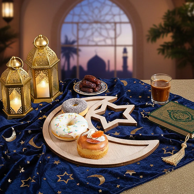 Ramadan Wooden Moon & Star Decorative Tray, Eid al-Fitr & Eid al-Adha ...