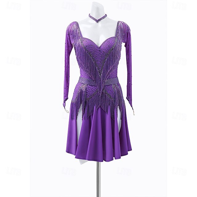 Agoky Robe de Danse Latine Compétition Classique Paillette Courte Robe Asymétrique sans Manche