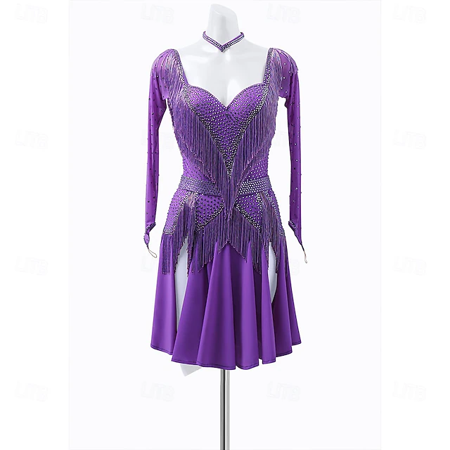 Agoky Robe de Danse Latine Compétition Classique Paillette Courte Robe Asymétrique sans Manche Agoky Robe de Danse Latine Compétition Classique Paillette Courte Robe Asymétrique sans Manche
