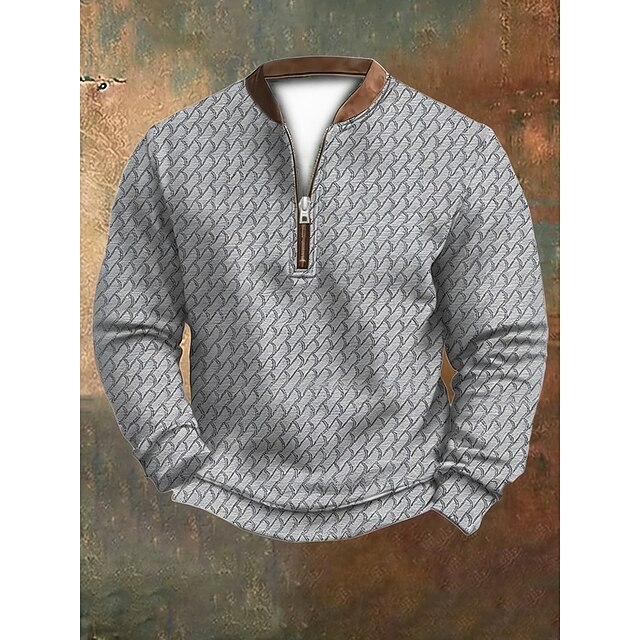 Felpa Con Collo Uomo Grigio Chiaro - Maglia A Maniche Lunghe Taglia 5XL Plus