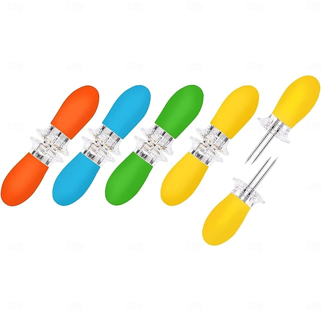  10 st majskolvshållare i rostfritt stål med spettgafflar och sammankopplade designer för hemmamatlagning, camping och grillfester (flerfärgade)