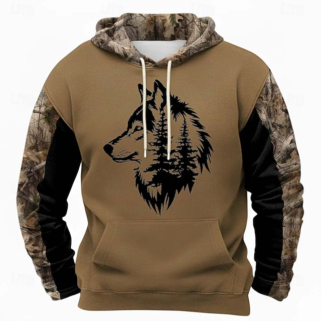 Men's Wolf Hoodie Sweatshirt Fashion Classic Crew Neck Outdoor Hunting ...