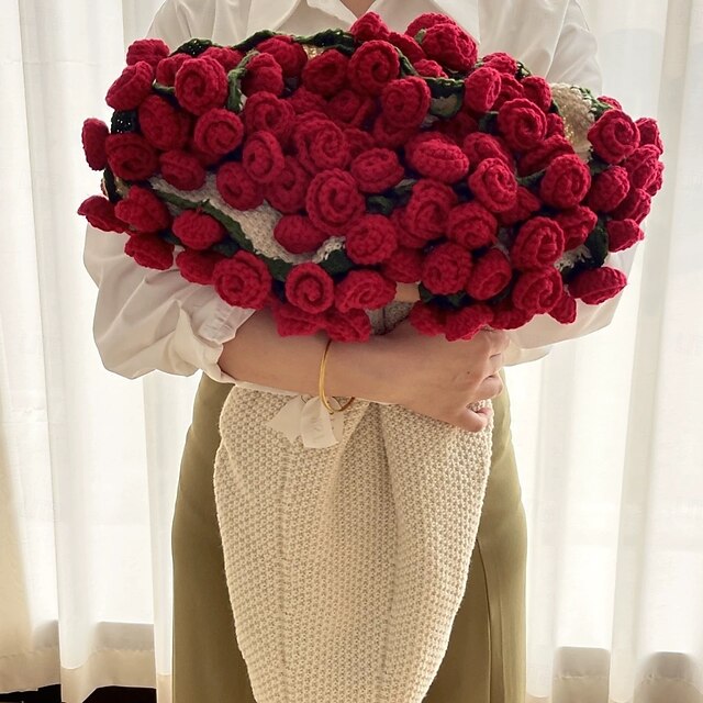 Mother's Day Red Rose Bouquet Blanket, Handmade Faux Flower Throw ...