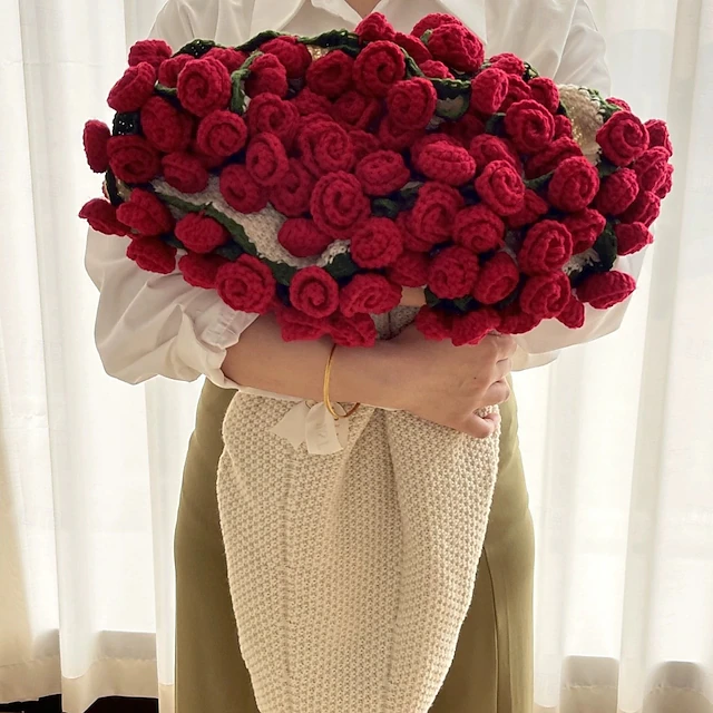 Throw Roses Encore Mother's Day Red Rose Bouquet Blanket, Handmade Faux Flower Throw ...