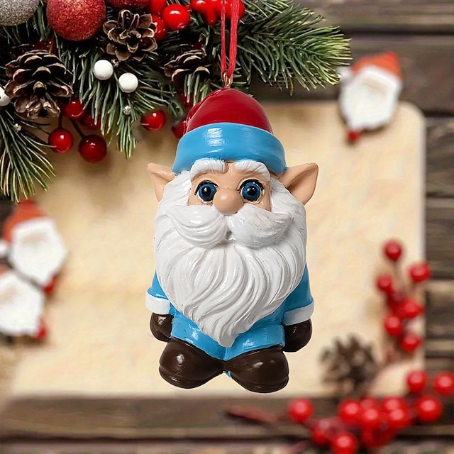 Resin Gnome Ornament, Holiday Smurf Hanging Decoration, Holiday Tree ...